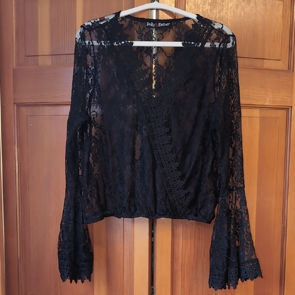 Black Lace Women's Criss-cross Top - Picture 1 of 6